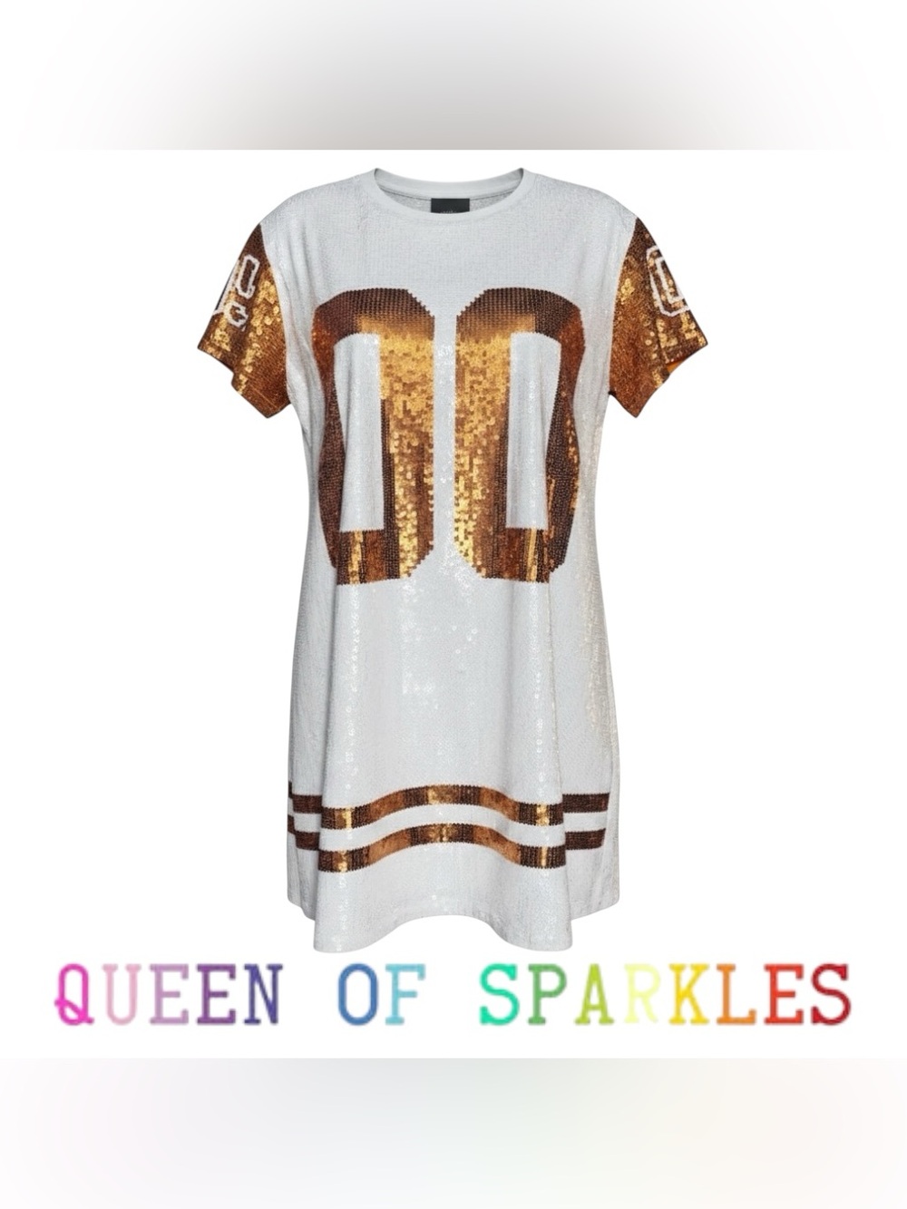 QUEEN OF SPARKLES Orange & White Mini Game Day Dress